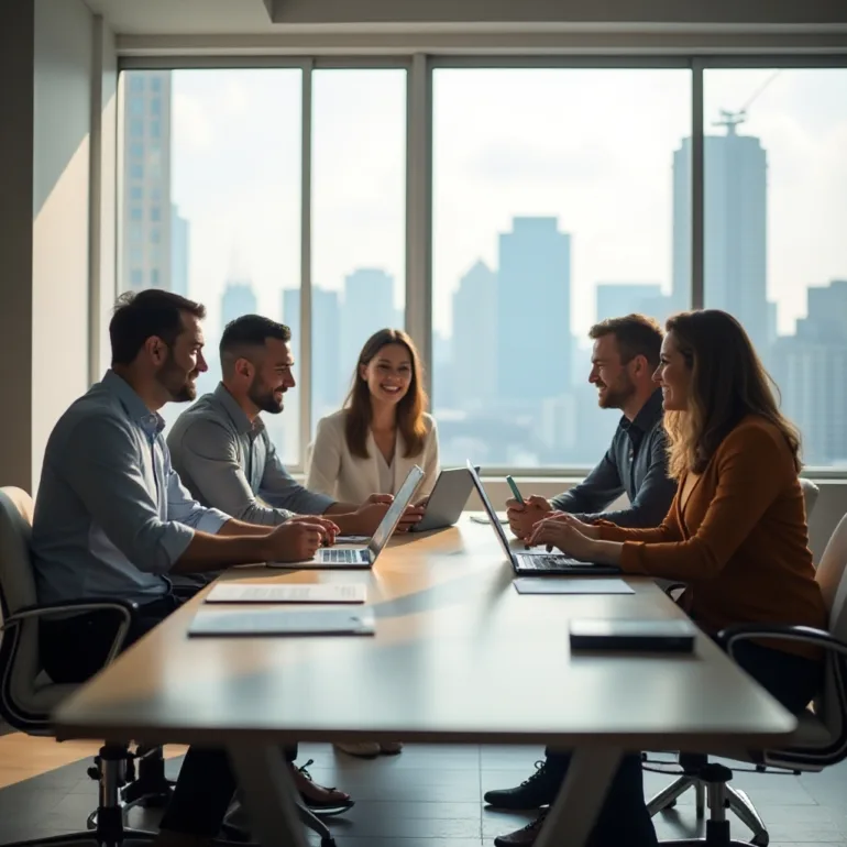 Teams collaborating in office